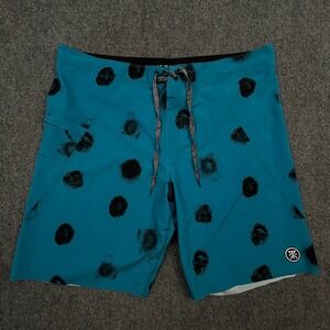 Roark Revival Savage Board Shorts Mens 36 Blue Black Painted Dot Surf Swimwear